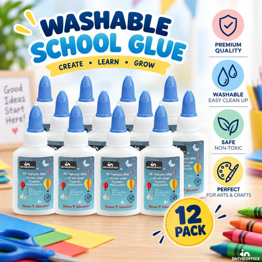 1InTheOffice Washable School Glue, Premium-Quality Glue, White, 1.25 Oz 12 / Box