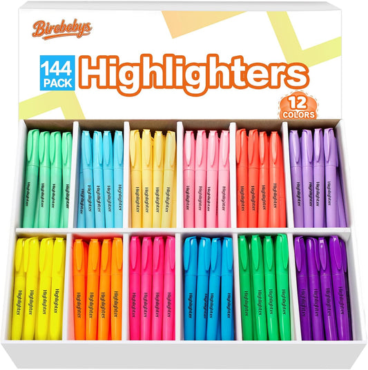 144 Pack Highlighters, 12 Assorted Colors Chisel Tip Highlighter Bulk