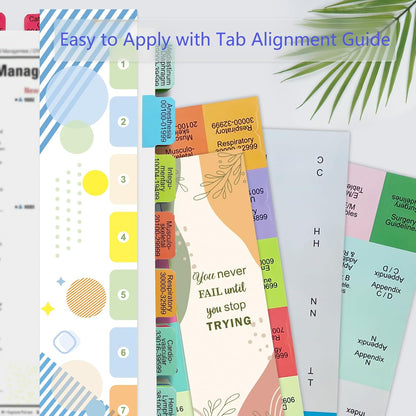 Index Tabs for CPT 2026 & ICD-10-CM 2026 Codebook (AAPC Version), Color-Coded & Laminated, Printed Tabs with Blank Ones, Alignment Guide and Page Numbers Sheet Included, Tear-Resistant & Waterproof