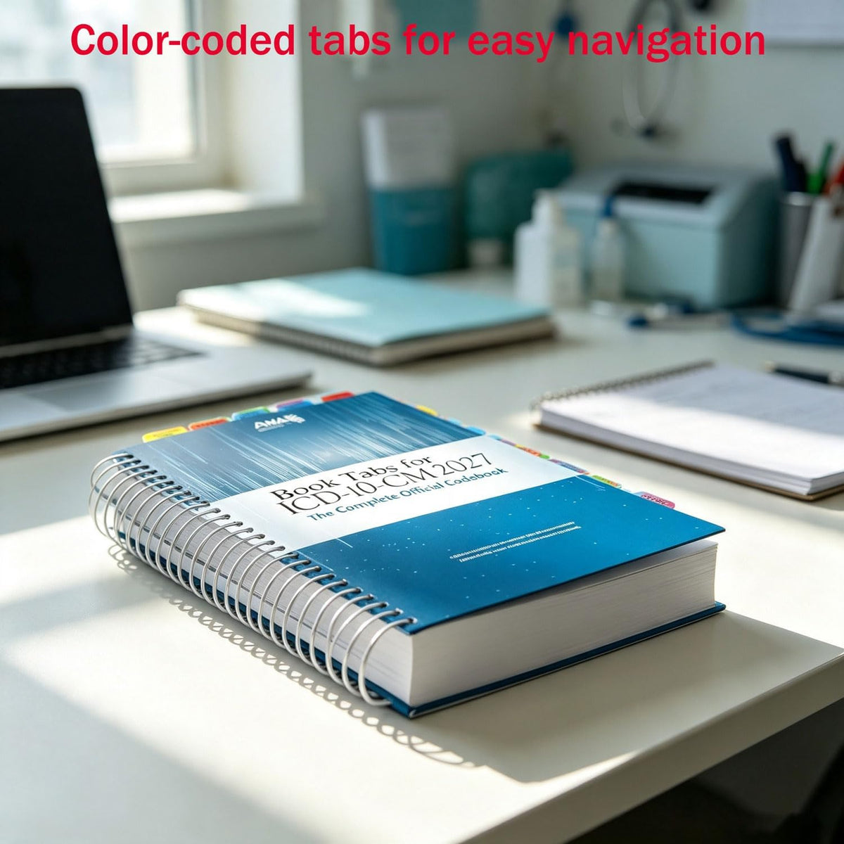 Index Tabs for CPT & ICD-10-CM AMA 2027 Version, 2 Set Bundle, Complete Book Tabs Set (Book not Included), Color-Coded with Code Ranges, Laminated & Waterproof & Repositionable