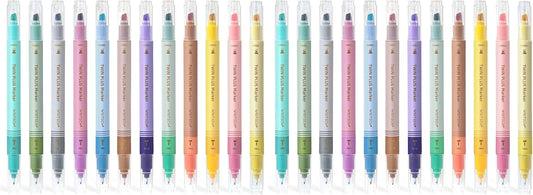 WRITECH Dual Tip Highlighter Markers: Aesthetic Fine & Chisel Tip Pastel Vintage Marker Multicolor Pens Pack No Bleed & Smear for Bible Highlighting Journaling, Assorted Colors 12ct (Pack of 2)