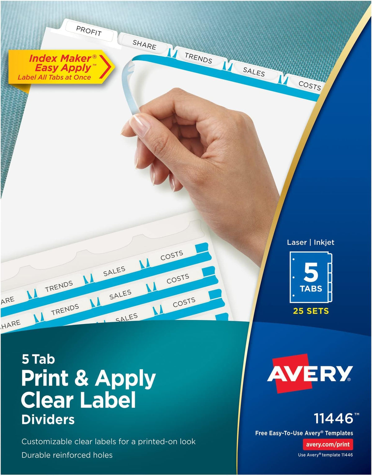 Avery Index Maker Clear Label Dividers, 5-Tab, White, 50 Sets