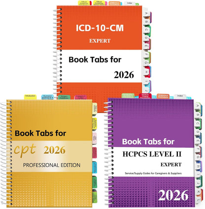 Index Tabs for CPT, AAPC Version ICD-10-CM & HCPCS Level II 2026, 3 Set Bundle, Complete Book Tabs Set (Book not Included), Color-Coded with Code Ranges, Laminated & Waterproof & Repositionable