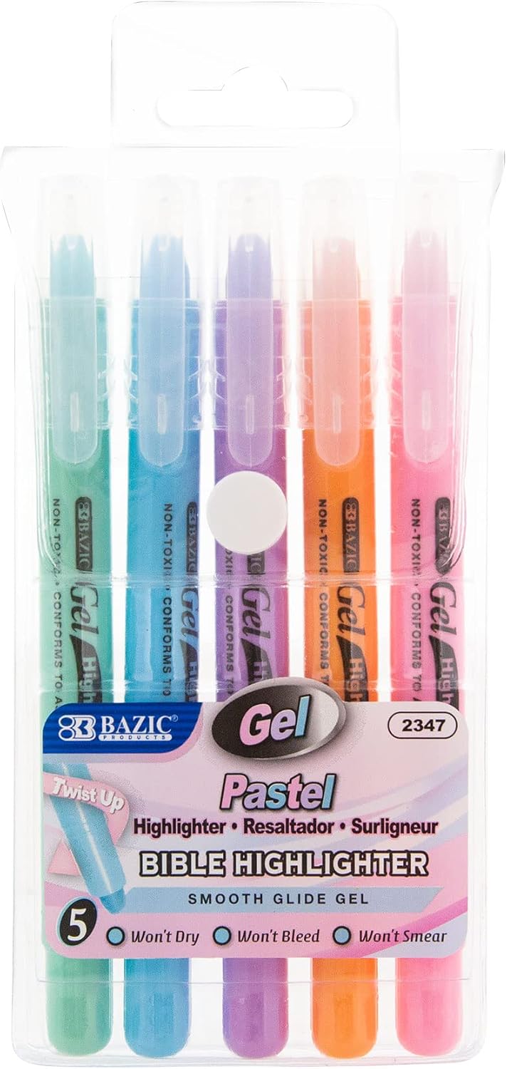 BAZIC PRODUCTS Gel Bible Highlighters, 12 Colors, No Bleed, 2-Pack