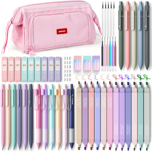 Nicpro Aesthetic School Supplies, 55PCS Pastel Highlighters & Gel Pens Set