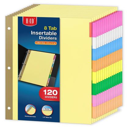 H4D 120 Pack Insertable Binder Dividers with 8 Tabs for 3-Ring Binder