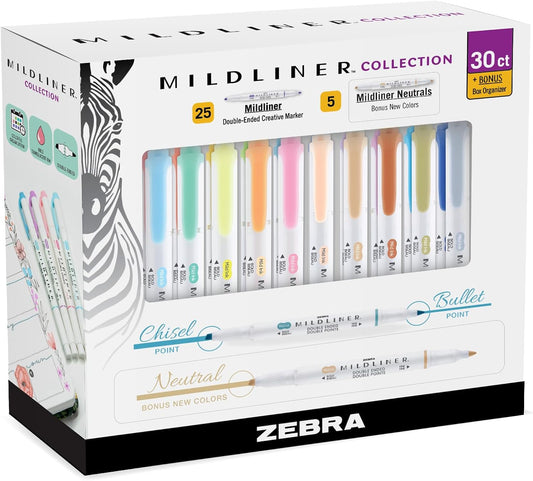 Zebra Pen Mildliner Double-Ended Highlighter Set, No Bleed, 30 Pack