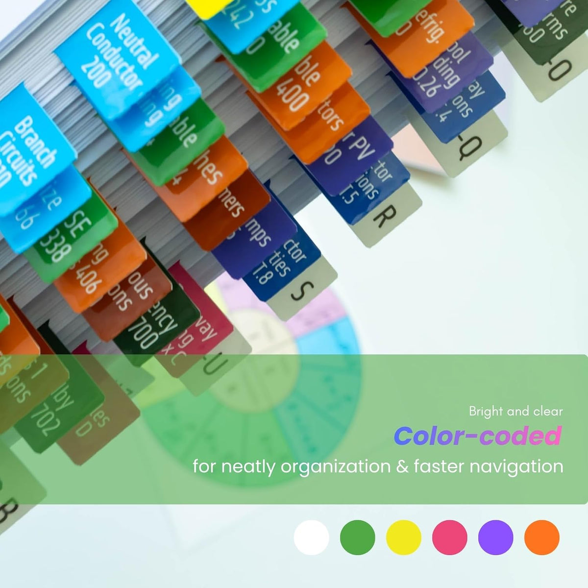 Index Tabs for NEC 2026 Code Book – Color-Coded for Quick Navigation – with Wire & Raceway Chart, Formula Guide, 2 Ohm’s Law Stickers, Page Numbers Sheet & Alignment Guide (Book Not Included)