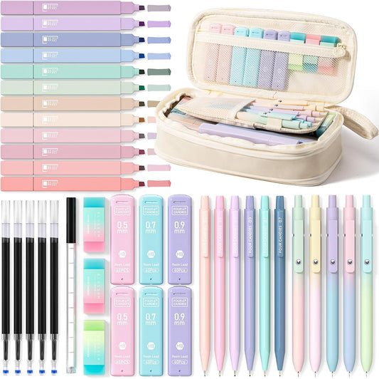 Four Candies School Supplies with Cute Pencil Case, 39ct, Cream