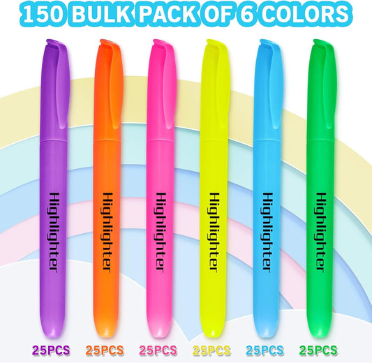 YEGEER Highlighters, Chisel Tip Dry-Quickly Highlighter Markers, 150 Count-6 Assorted Colors Highlighters Bulk Pack for Adult Kids, Office Classroom Must Have, School Supplies for Teachers