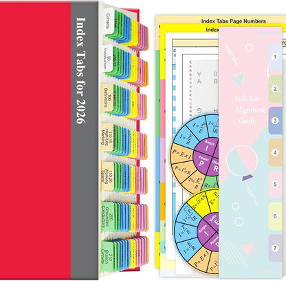 Index Book Tabs for NEC 2026 Code Book, Side + A-Z Tabs, Laminated Durable, Color-Coded, with Wire and Raceway Chart, 2 Ohm's Law Stickers, Page Numbers Sheet & Alignment Guide