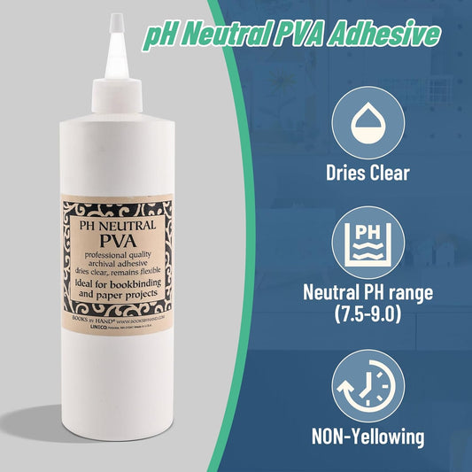Lineco PH Neutral PVA Adhesive, Dries Clear, 16 Ounce, Pack of 2
