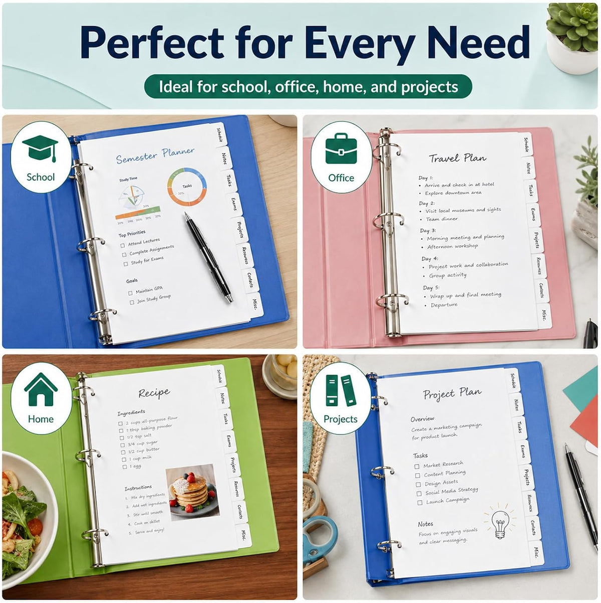 WritePads Binder Dividers with Tabs for 3 Ring Binder, White 8-Tab Index Dividers for 8.5 x 11 Letter Size Pages, Blank Writable Tabs, 12 Sets, 96 Dividers for School, Office & Home