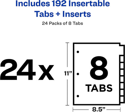 Avery Paper Dividers, Insertable Big Tab, 8-Tab, Clear, 24 Sets