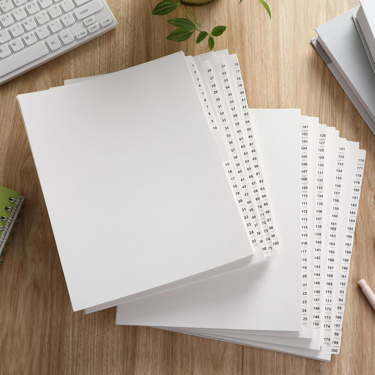 Yeaqee 1-200 Numbered Tab Un Punched Letter Size Divider, White, 1 Set
