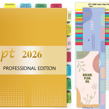 Index Tabs for CPT, AAPC Version ICD-10-CM & HCPCS Level II 2026, 3 Set Bundle, Complete Book Tabs Set (Book not Included), Color-Coded with Code Ranges, Laminated & Waterproof & Repositionable