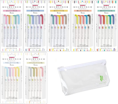 ZEBRA MILDLINER Highlighter pen markers, 7-Pack (WKT7-5C / WKT7-5C-NC / WKT7-5C-RC / WKT7-N-5C / WKT7-5C-HC / WKT7-5C-YC / WKT7-5C-NTC) 35 Color Full Range Set