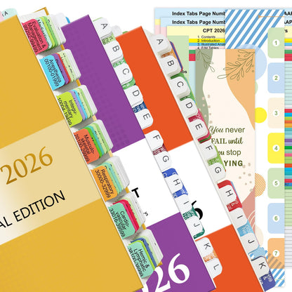 Index Tabs for CPT 2026 & ICD-10-CM 2026 Codebook (AAPC Version), Color-Coded & Laminated, Printed Tabs with Blank Ones, Alignment Guide and Page Numbers Sheet Included, Tear-Resistant & Waterproof