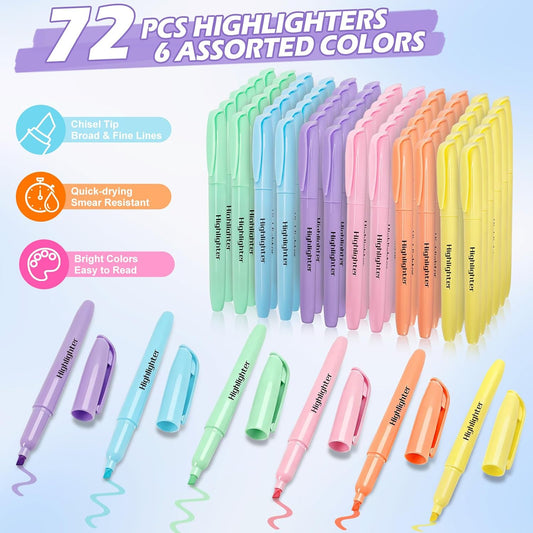 Pastel Highlighters Bulk, 72 Count, Assorted Colors, Chisel Tip