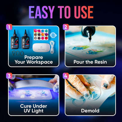CRAFT RESIN 500g UV Resin Kit Hard Type Low Viscosity – Crystal Clear and No-Yellowing UV Resin Glue for DIY, Jewelry Making, Molds Casting and Polymer Clay Projects - Fast Cure Under UV Light
