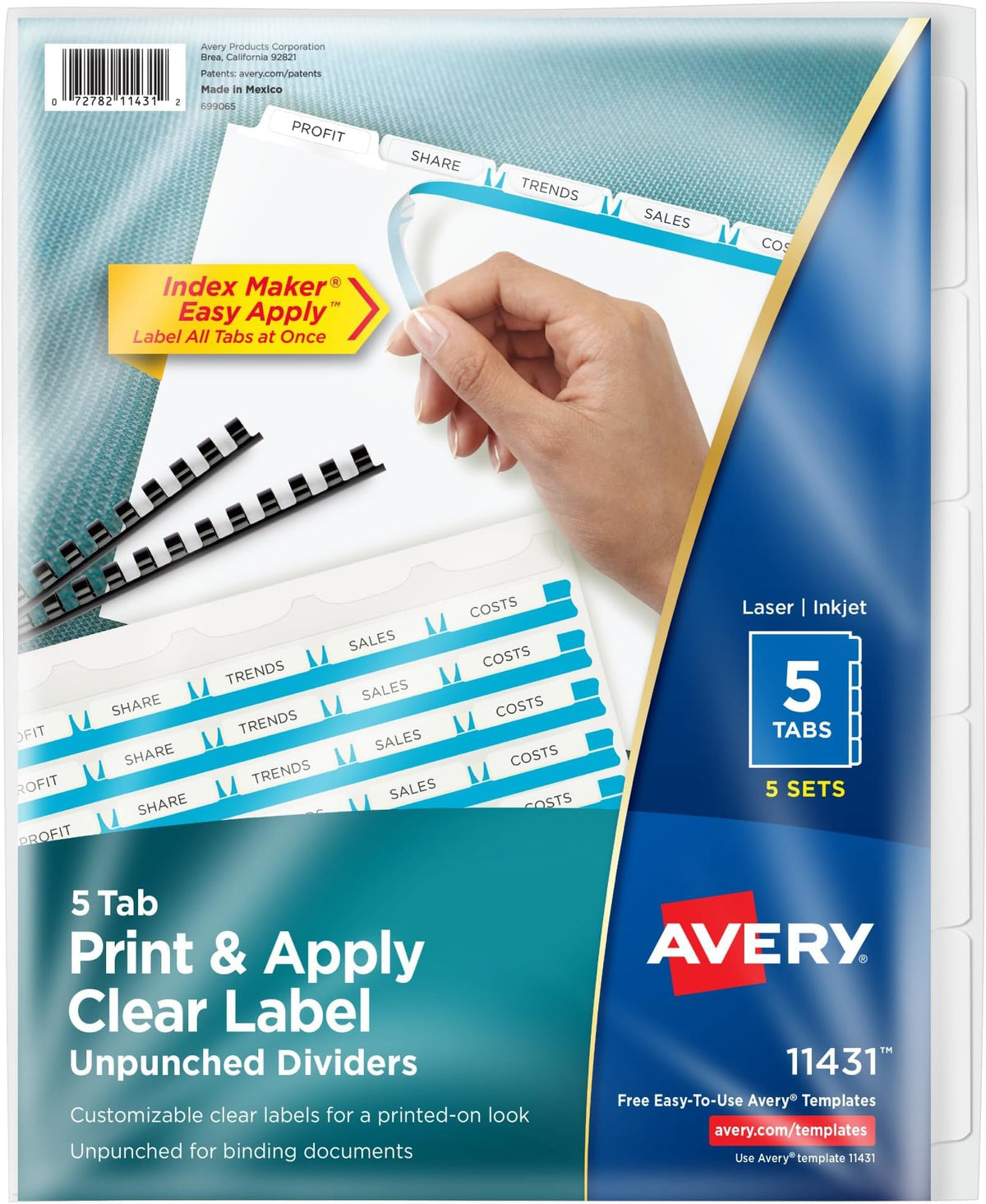 Avery® Index Maker® Clear Label Dividers, 8-Tab, Unpunched, 150 Sets