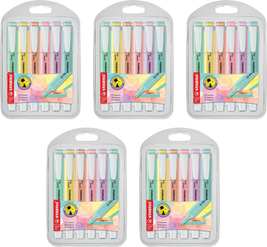 STABILO Swing Cool Pastel Highlighters - 5 x Pack of 6 - 6