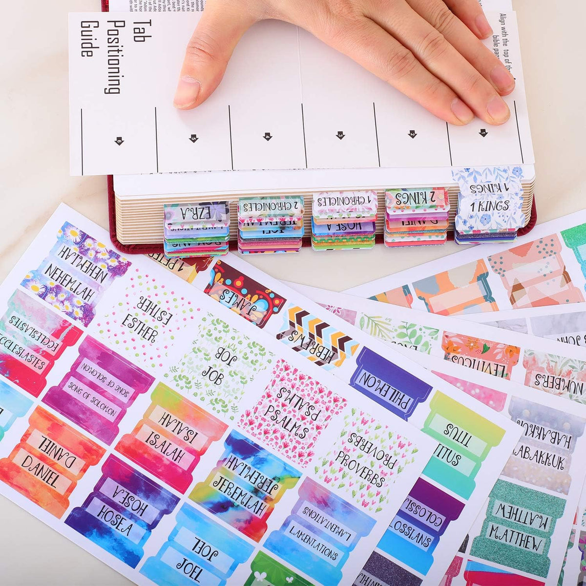 Colorful Floral Bible Tabs Laminated with Matte Film, Cute Bible tabs for Women and Girl, 90 Bible Index tabs in Total, 66 tabs for Old and new Testament, Additional 24 Blank tabs