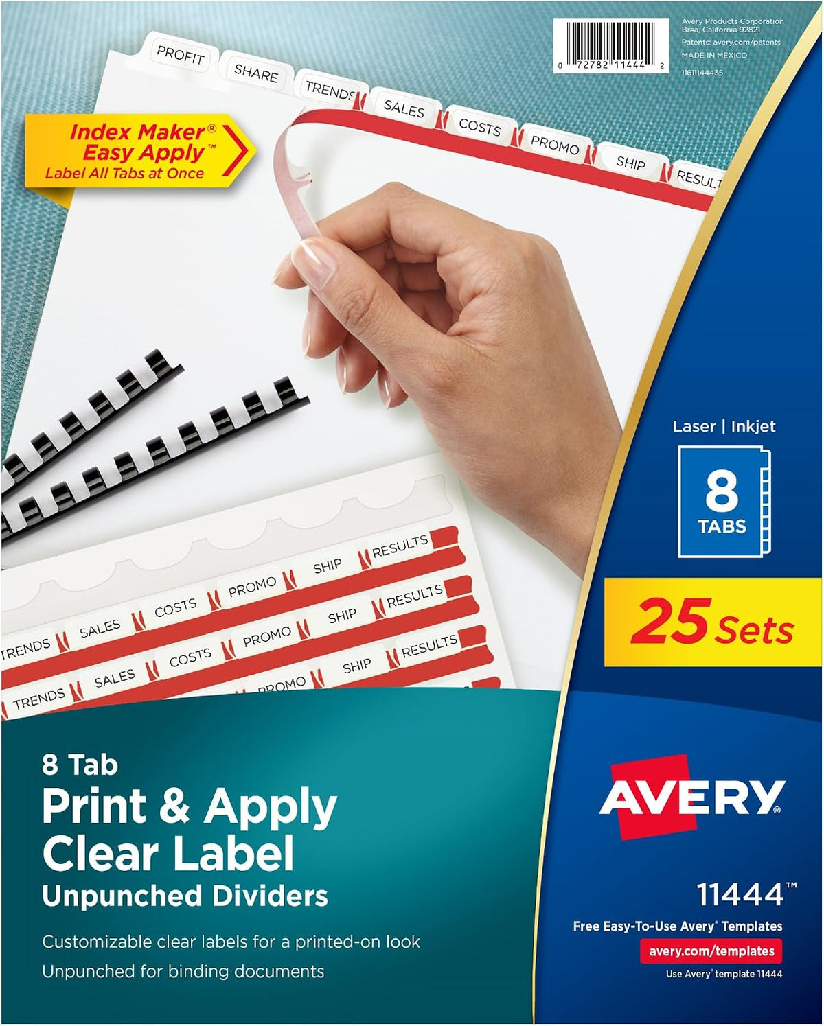Avery® Index Maker® Clear Label Dividers, 8-Tab, Unpunched, 25 Sets