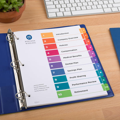 Avery® Table of Contents Dividers, 10-Tab, Multicolor, 24 Sets