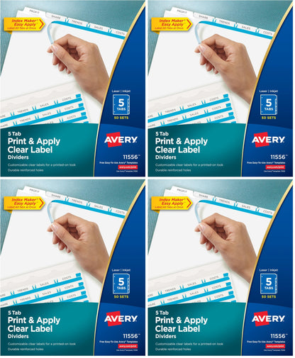 Avery Index Maker Clear Label Dividers, 8-Tab, White, 100 Sets