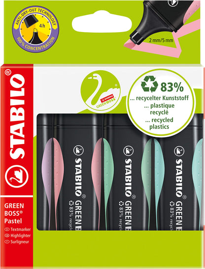 Eco-Friendly Highlighter - STABILO GREEN BOSS Pastel - Deskset of 8 - Assorted Colours