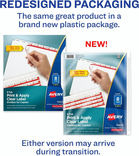Avery Index Maker Clear Label Dividers, 8-Tab, White, 5 Sets