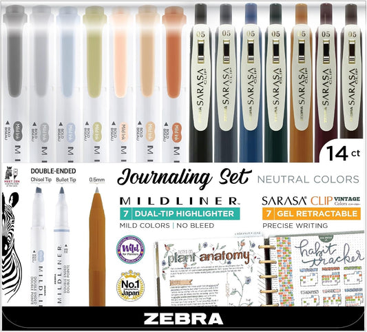 Zebra Pen MILDLINER Highlighter & SARASA Clip Set, Neutral Vintage, 14-Pack