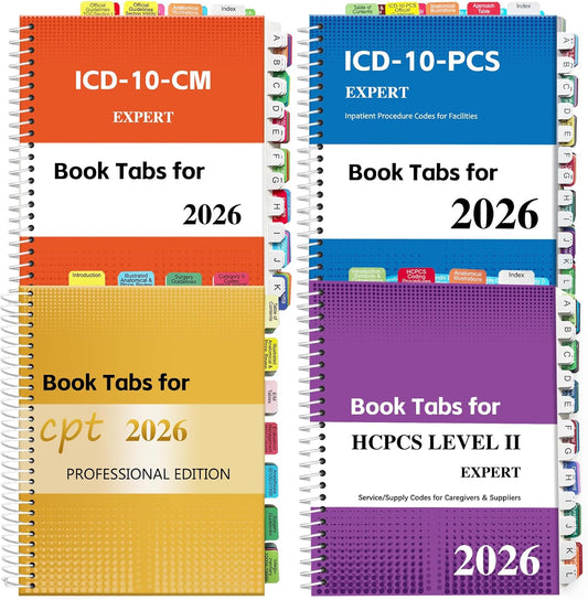 Index Tabs for CPT, AAPC Version ICD-10-CM, HCPCS Level II & ICD-10-PCS 2026, 4 Set Bundles Set (Book not Included), Color-Coded with Code Ranges, Laminated & Waterproof & Repositionable