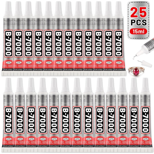 25 Tube 15ML B7000 Glue Clear with Precision Tip, Bulk B-7000 Craft Glue Rhinestone Bedazzling Glue Super Adhesive for DIY Jewelry Making Nail Art Fabric Shoes Phone Repair