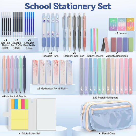 DazSpirit 61PCS Aesthetic College School Supplies Set with Cute Pencil Case