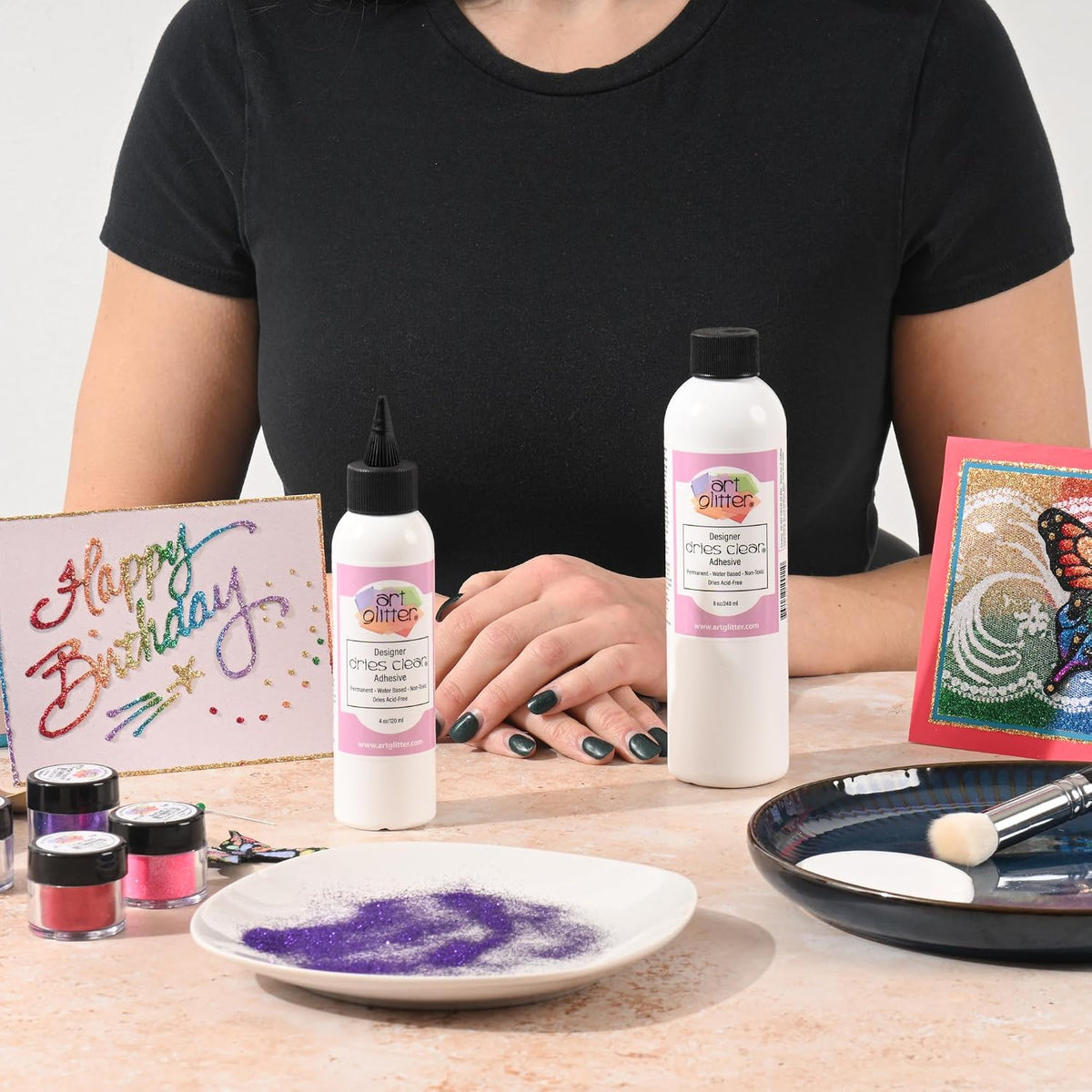 Art Institute Glitter Dries Clear Glue Kit, 8oz Refill & 4oz Bottle