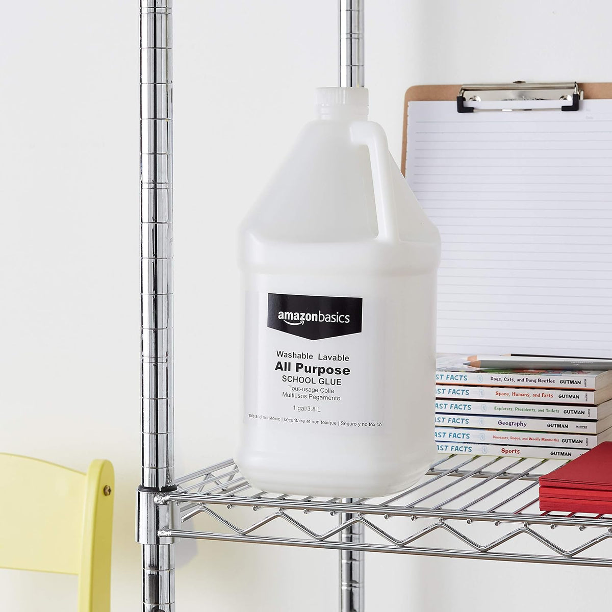 Amazon Basics All Purpose Washable School Classroom Liquid Glue, Great for Making Slime, No-Run Formula, 1 Gallon Bottle, 2-Pack, White