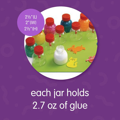 Colorations Glue Jars Set of 12, Empty Glue Bottles with Brushes
