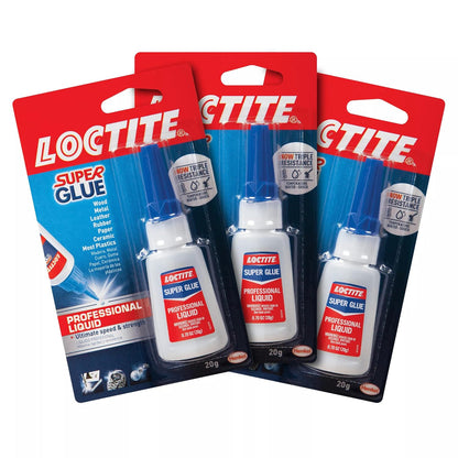 Loctite Super Glue Professional Liquid, Clear, 20g Bottle, 3 Pack