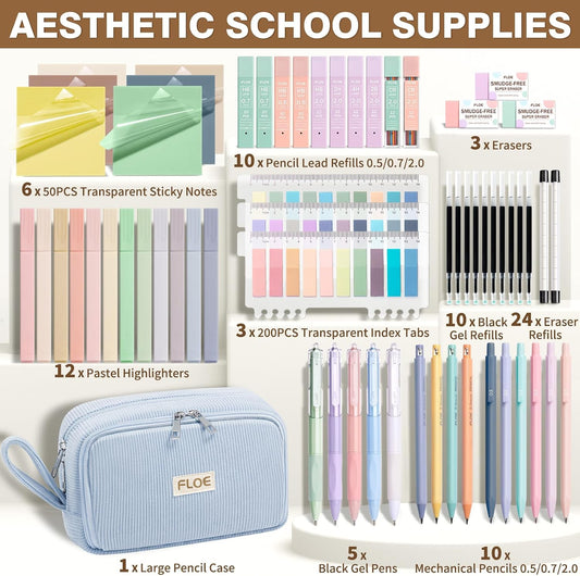 62PCS Aesthetic School Supplies Cute Back to School Supplies Stationary Set