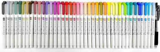Zebra Mildliner Soft Color Double-Sided Highlighter Pens 40 Full Color Assorted with Sarasa Clip Pen Black 0.5mm and Original Vinyl Pen Case