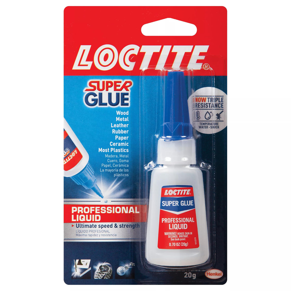 Loctite Super Glue Professional Liquid, Clear, 20g Bottle, 3 Pack