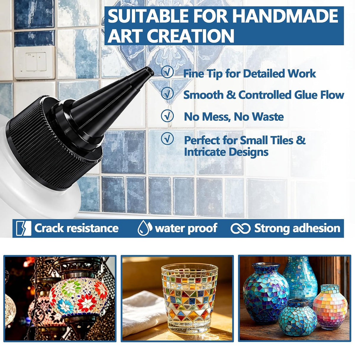 3-Pack 60ml Mosaic Glue, Waterproof Adhesive for DIY Crafts – Non-Toxic, Clear Drying, No Drip, for Glass, Ceramic, Wood, Plastic, Indoor & Outdoor Use (180ML)