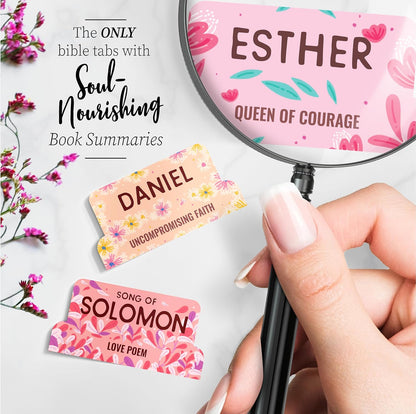 Bloom Gold™ Best Bible Tabs for Women – Soul Nourishing Book Summaries – 66 Peel-and-Stick Large Print Laminated Bible Book Tabs | Floral Tabs for Bible Study Supplies, Shepherd of Life