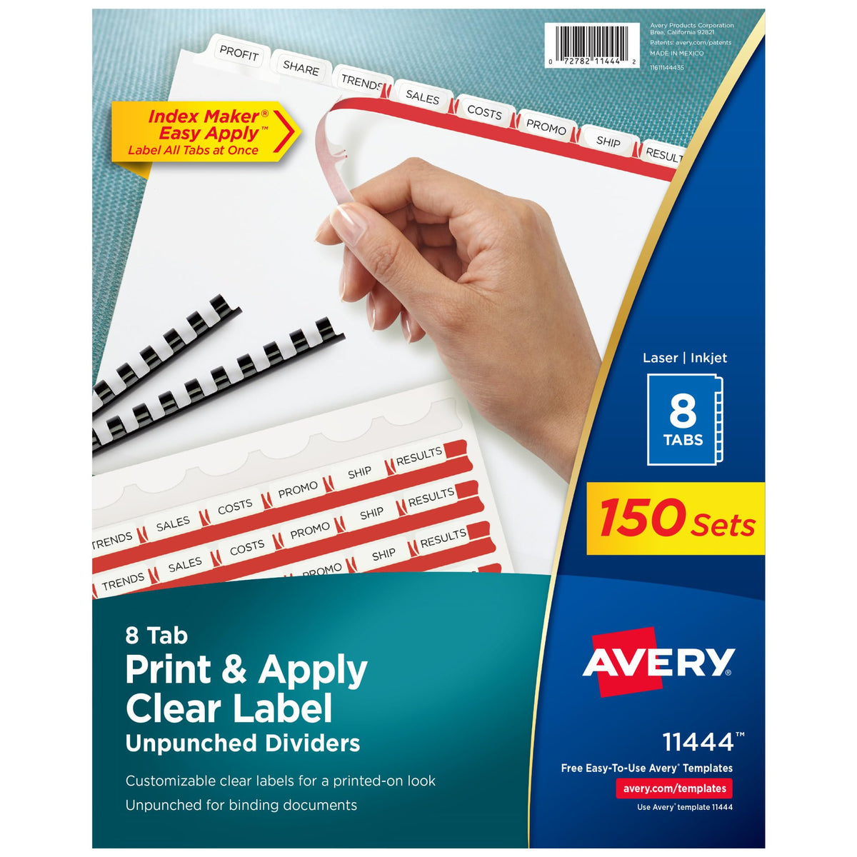 Avery® Index Maker® Clear Label Dividers, 8-Tab, Unpunched, 150 Sets