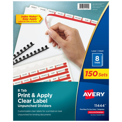 Avery® Index Maker® Clear Label Dividers, 8-Tab, Unpunched, 150 Sets