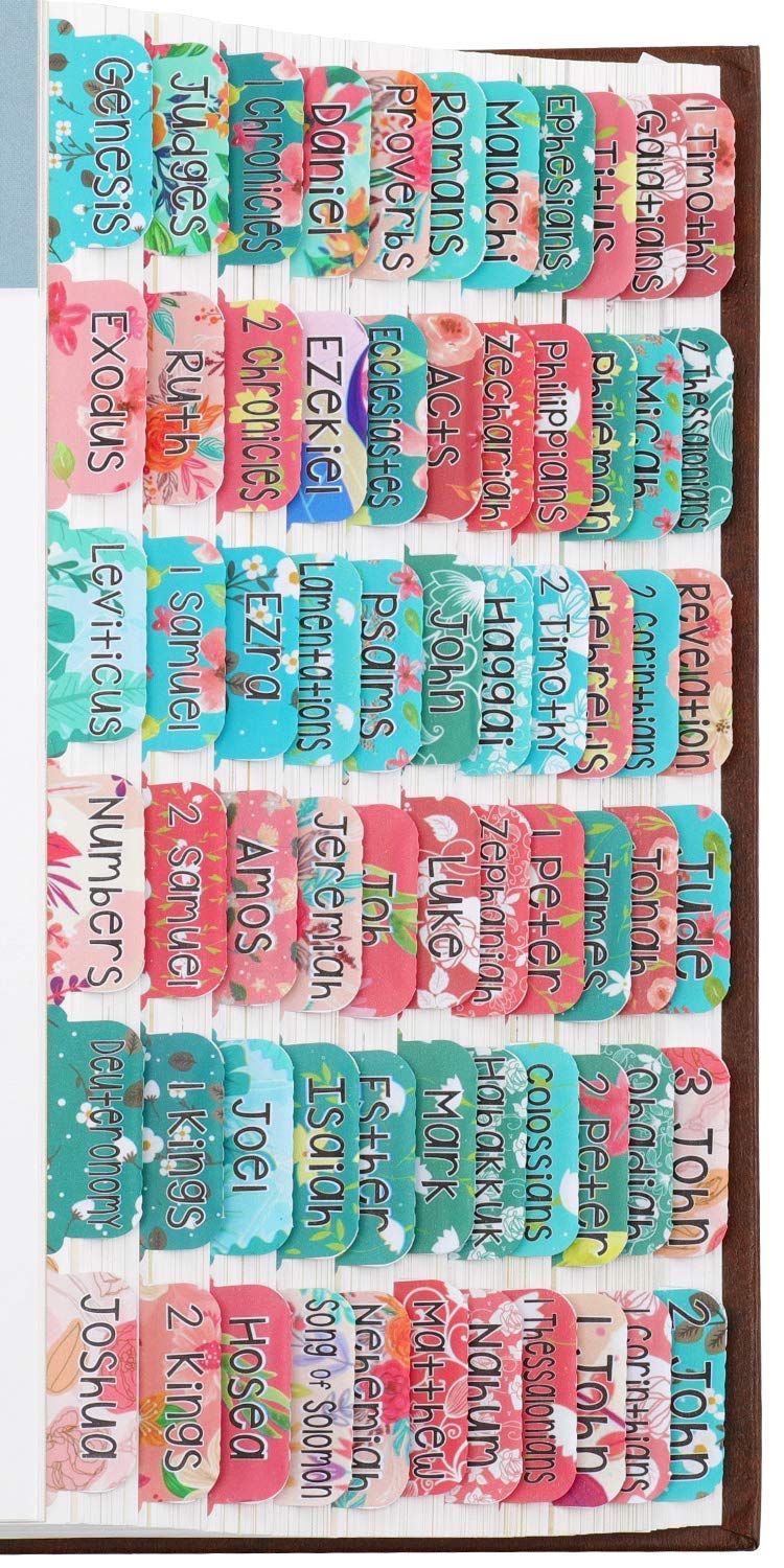 Colorful Floral Bible Tabs Laminated with Matte Film, Cute Bible tabs for Women and Girl, 90 Bible Index tabs in Total, 66 tabs for Old and new Testament, Additional 24 Blank tabs