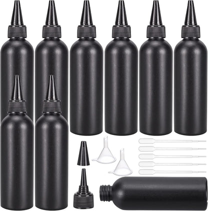 BENECREAT 16Pcs 120ml/4.06oz Black Plastic Squeeze Bottles, Squeeze Condiment Bottles with 2Pcs Funnels and 10Pcs Transfer Pipettes for Ink Tattoo Liquid Painting Glue