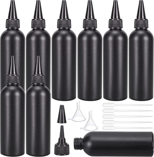 BENECREAT 16Pcs 120ml/4.06oz Black Plastic Squeeze Bottles, Squeeze Condiment Bottles with 2Pcs Funnels and 10Pcs Transfer Pipettes for Ink Tattoo Liquid Painting Glue